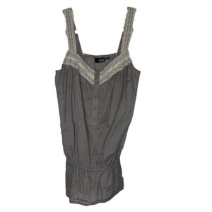 A.n.a. Grey Lace Tank Top Sleeveless Shirt Elastic at Waist size medium M